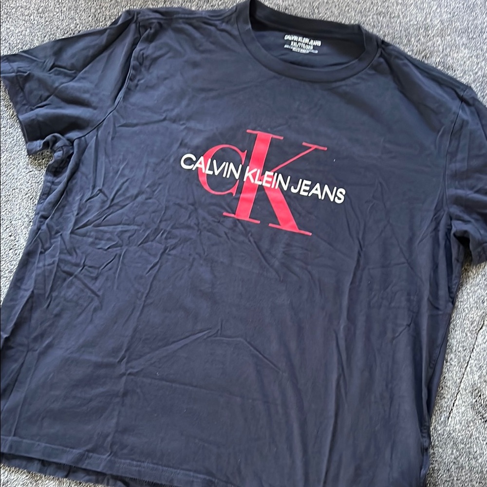 Calvin Klein Red and Blue Short Sleeve Tee
